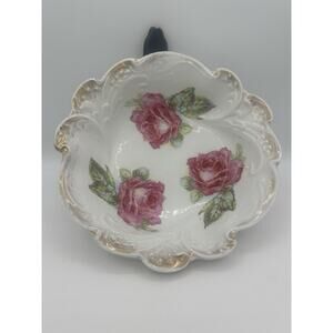 Hand Painted Porcelain Serving Bowl w/Roses w/Gold Trim - PS Germany - 10 1/2"
